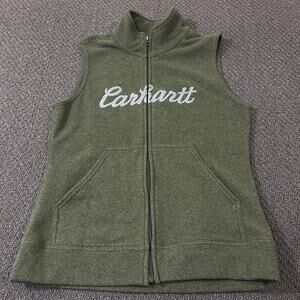 Carhartt Vest Womens Size Small S 4-5 Full Zip Mock Neck Green Spellout Fleece